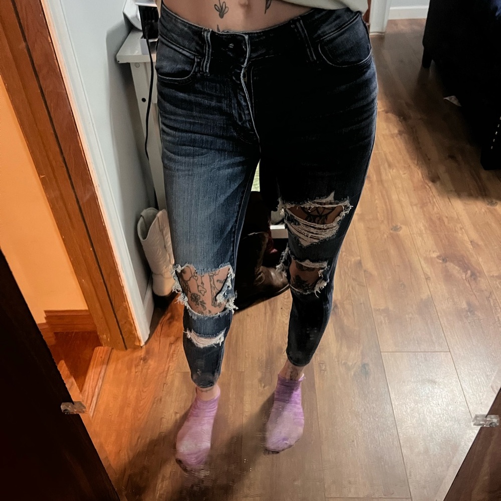 American Eagle Outfitters Ripped Black Ankle Jeans